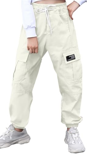 Image of SANGTREE Girls & Womens Cargo Pants Elastic Waist Drawstring Tapered Jogger Pants with Pockets, 6 Years-Women 2XL