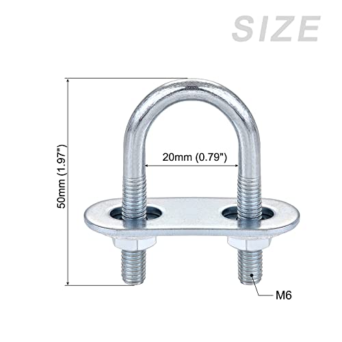Image of METALLIXITY U Bolts 4 Sets (M6x20x50mm), Round U Bolt Steel with Accessories - for Construction, Pipe
