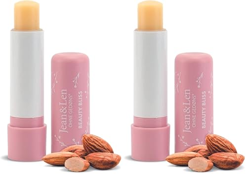Jean & Len Sensitive Lip Balm Balsamo labbra al burro di karité bio e olio di mandorle bio, lenisce e previene la secchezza per labbra morbide e lisce, senza oli minerali e profumi, vegano, 4.7 g