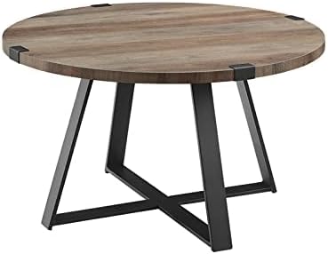 Walker Edison Anastasia Modern Metal Wrap X Base Coffee Table, 30 Inch, Grey Wash and Black