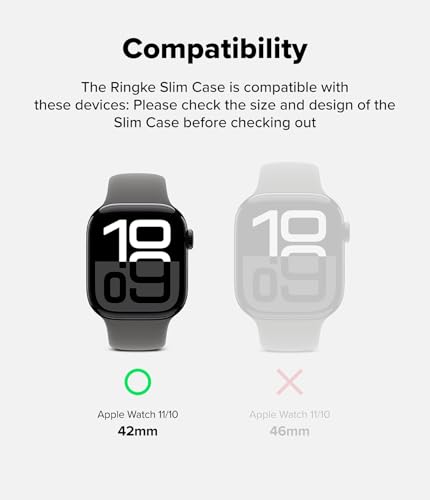 Image of Ringke Slim Case Compatible with Apple Watch 11 /10 42mm [Frame Only] Sturdy Solid Transparent Anti-Yellowing Scratch Resistant Hard PC Thin Cover - Clear & Matte Black [2 Pack]