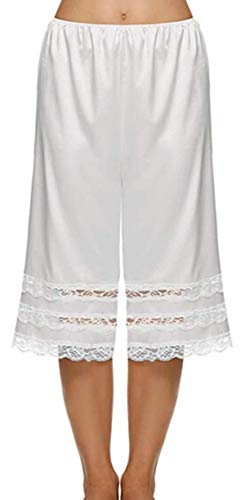 Image of Women's Lace Trim Culotte Slip Snip-it Pettipants Bottom Split Skirt Bloomers Lingerie Satin Pant Slip