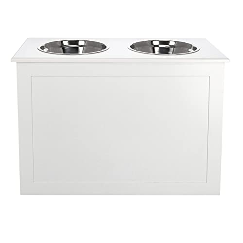 Mimu Elevated Dog Bowl With Storage, White Tall Feeder - Raised Dog Bowl Stand Large Feeding Station With 2 Pet Bowls #TOP6