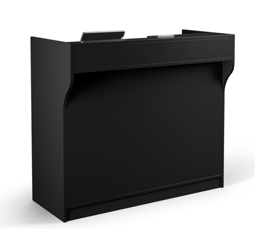 Free-Standing Black Melamine Register Stand, with Adjustable Shelves, Pull-Out Drawer, and Check Writing Area