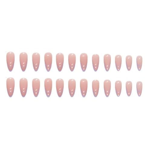 Image of Purple French Tip Press on nails Nude Fake Nials Stiletto False Nails Purple Line Glue on nails Glossy Artificial Acrylic Nial Full Cover Medium Almond Stick on Nials for Women Manicure 24Pcs