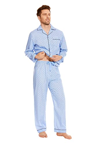 Image of GLOBAL Mens Pajamas Set, 100% Cotton Woven Drawstring Sleepwear Set with Top and Pants /Bottoms