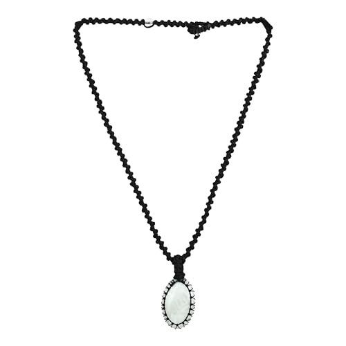 Image of KE KANHA EXPORTS Natural Moonstone Healing Crystal Pendant Jewellery - Handmade Macrame Rainbow Moonstone Necklace for Women (Adjustable Cotton Cord)