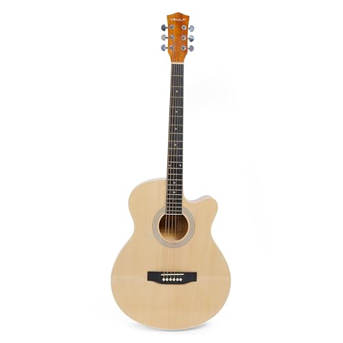 Image of VAULT EA20 Basswood Guitar Kit With Learn To Play E-Book, Bag, Strings, Straps, Picks, String Winder & Polishing Cloth - 40 Inch Cutaway Acoustic Guitar - Natural