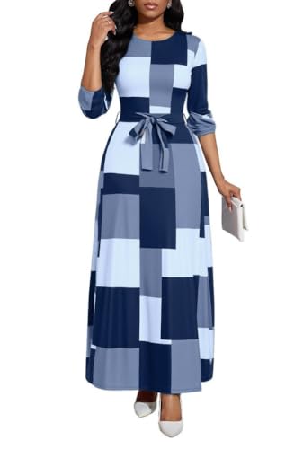 Long Dress for Women Casual Long Sleeve Dresses Maxi Dress Empire Waist Loose with Belt 2025