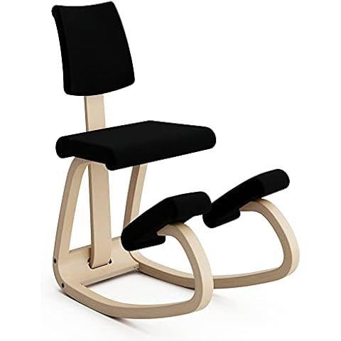 Varier Variable Plus-Iconic Kneeling Chair with Cushioned Backrest Wood / 100% Recycled Polyester Fabric, Natural/Black, One Size Cover