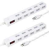 スタイルド 雷ガード ブレーカー付 10個口 電源タップ 一括集中スイッチ マグネット スイングプラグ 延長コード (AC10口・ホワイト, 電源コード1m+3m)