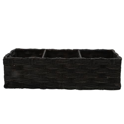 Zerodeko Black Wicker Storage Box with 3 Compartments Lightweight Rectangular Desktop Organizer for Kitchen Home Office and Study Storage - Cosy Home Interiors Zerodeko Black Wicker Storage Box with 3 Compartments Lightweight Rectangular Desktop Organizer for Kitchen Home Office and Study Storage