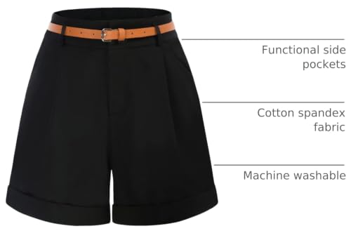 Image of Belle Poque Women Bermuda Shorts Elastic Waist Wide Leg Shorts with Pockets & Belts