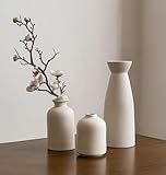 SKY-TOUCH Ceramic Vase Set of 3 : Pampas Grass Dried Flowers Decor Vase Morden Boho Vases for Home Kitchen Living Room Dinner Table Shelf Office Desk (3PCS Beige)