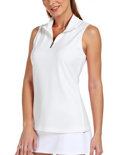 AURUZA Womens Golf Shirt, Sleeveless Polo Shirts for Women V Neck Zip Collar Athletic Workout Tennis Tank Top Summer Outfit2
