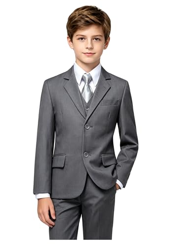 YuanLu Costume de Tuxedo Slim Fit pour Garçons, Vêtements Formels Gris Foncé 3T