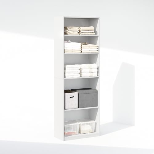 Image of Furinno Reed Closet Organizers and Storage, 5-Tier Closet Organizer, Open Shelf Closet Storage, for Wardrobe, Bedroom, Living Room, White