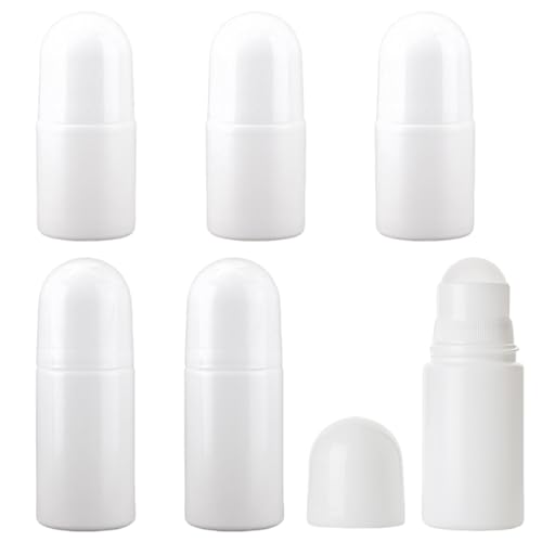Sctmda Botellas de Plástico Rodillo de 30 50 ml 6 Piezas Botella Desodorante Rellenable Botellas de Rollo Recargable Vacío Botellas de Aromaterapia con Bola de Rollo para Perfume Desodorante Viajes