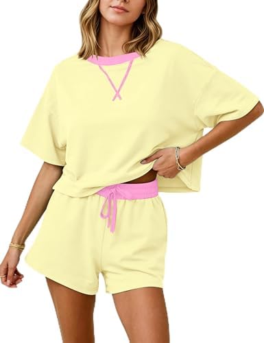 MISSACTIVER Womens Lounge 2 Piece Sets Summer Matching Pajamas Set Short Sleeve Oversized T Shirts Drawstring Shorts image 5
