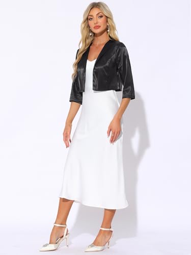 Allegra K Satin Cardigan for Women's Open Front Elegant Formal 3/4 Sleeve Bolero Shrug Jacket4