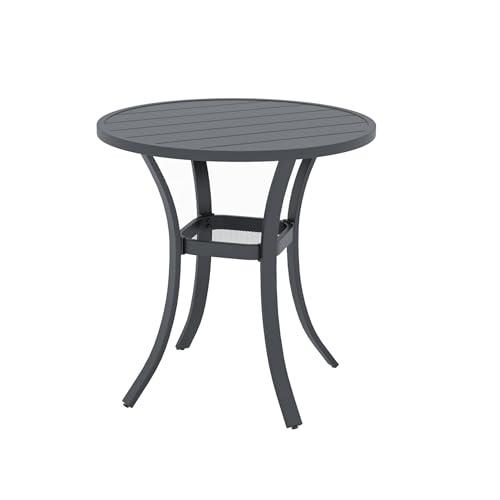 Anmutig 27.5 Inch Round Outdoor Metal Table for 2 Patio Bistro Table with Curved Legs All Weather Slatted Table for Lawn Garden Balcony Deck Black