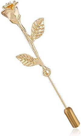 Fashion Men Rose Floral Lapel Stick Brooch Pin Suit Tuxedo Corsage Accessory (Gold)
