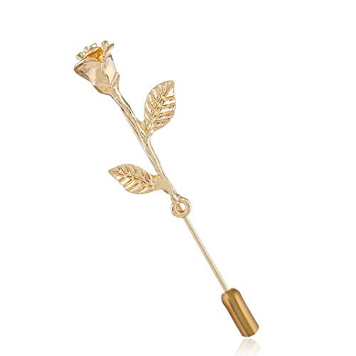 MINGHUA Fashion Men Rose Floral Lapel Stick Brooch Pin Suit Tuxedo Corsage Accessory (Gold)