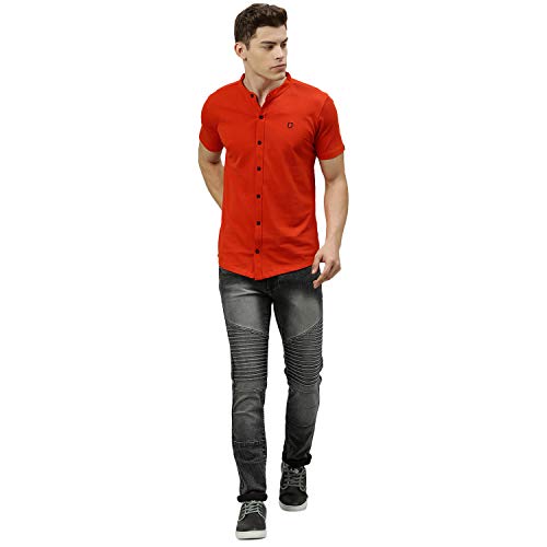 Image of Urbano Fashion Men's Solid Cotton Slim Fit Polo Shirt with Mandarin Collar