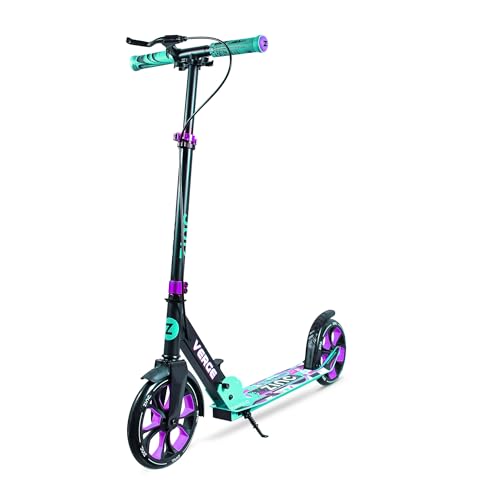 Image of Zinc Verge Pro Kids Scooter - Big Wheel Kick Scooter for Ages 6+, Foldable 2-Wheel Scooter with 200mm Wheels, Lightweight, Height Adjustable, Rear Footbrake, Supports up to 100kg, Black & Green