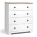 Produktbild amzdeal Kommode mit 4 Schubladen, 80x65x41.5cm, Sideboard Schubladenkommode Schrank in Mattes Design, Nachttisch aus Holz, Weiß