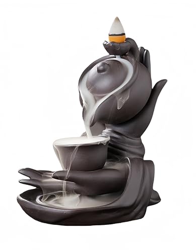 Lunyong 倒流香 お香立て おしゃれ 逆流香炉 逆流香 流川香 お香たて 陶器 香炉 インセンスホルダー インテリア 可愛い お香皿 お香 皿 お香ホルダー お香置き 開運 風水 リラックス 癒し (ブラック)