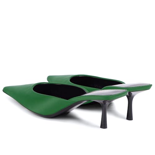 iadore Women Retro Kitten Low Heel Mules Fashion Slip on Satin Pointed Toe Pumps Backless Summer Dress Party Shoes Size 5-12 US2