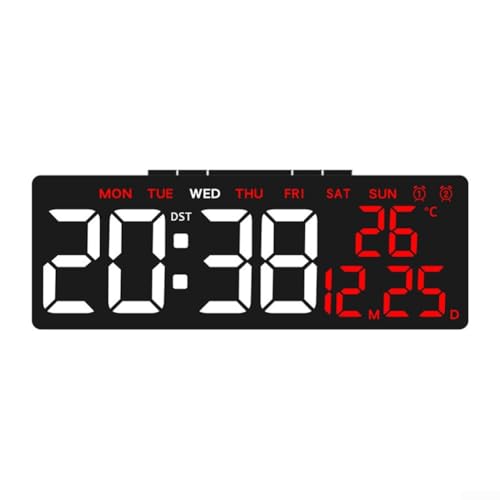 DAZZLEEX Reloj despertador digital LED con fuente de alimentación USB que muestra la fecha, la semana y la temperatura con brillo personalizable (rojo)