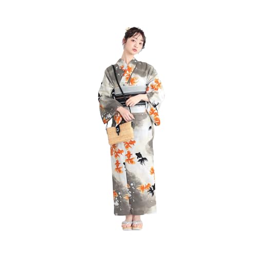 [KIMONOMACHI] レディース 浴衣セット 2点セット 浴衣 半幅帯 綿 大人可愛い 個性的 レトロモダン S/F/TL/LL きもの町オリジナル 花火大会 夏祭り（Amazon）