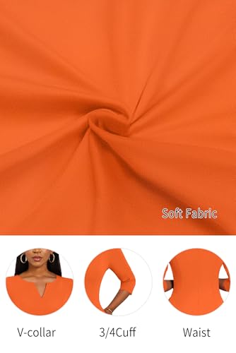 Image of Nmoder Midi Dresses for Women A-Line Fit and Flare Dress 3 /4 Sleeve V Neck Cocktail Wedding Guest Work Dress with Pockets
