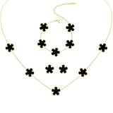 CICINIO Juego de Joyas Collar Trébol la Suerte 18 Quilates,Conjunto Pulseras Moda,Collar y Aretes para Mujer,Pendientes...