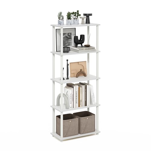 Image of Furinno Turn-N-Tube Storage Shelves, 5-Tier Book Shelf, Corner Shelf, Toolless Open Shelves, for Organization and Storage, Living Room, Garage, Home Office, White