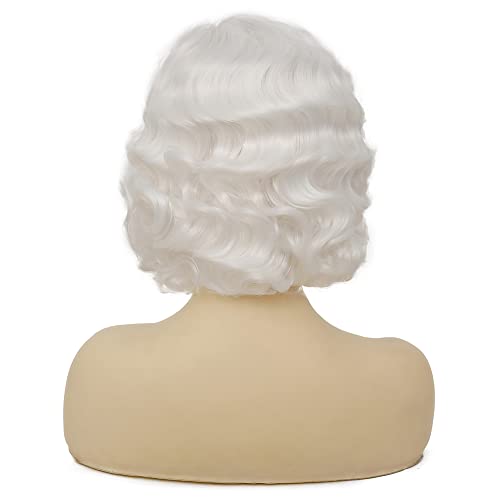 Swiking Perucas curtas brancas onduladas de dedo para mulheres 1920 peruca vintage sintética cosplay