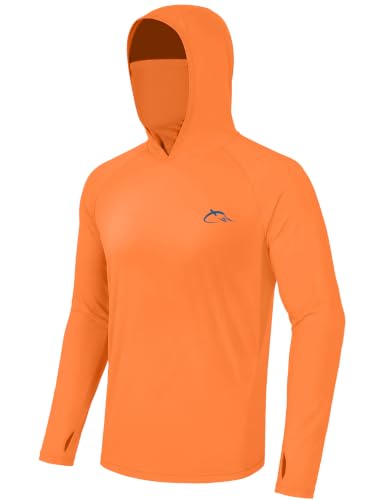 Image of FISHEAL Men's UPF 50+ Sun Protection Fishing Hoodie, Long Sleeve UV Shirts with Mask, Quick Dry Hooded for Outdoor Beach
