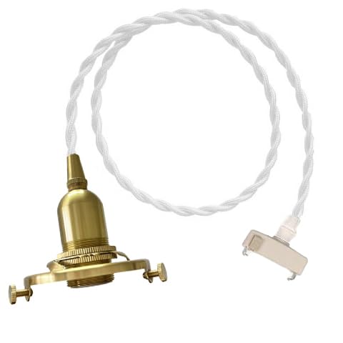 FSLiving ペンダントライト 3点留めタイプ E17真鍮 真鍮ソケット 分解パーツ付き 最大で7.4cm対応します シェードを固定可 コード付き 引っ掛け式 インテリアライト ペンダントランプ 電球別売り レトロ 白いコード コード長さ60センチ