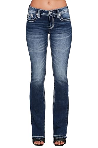 Miss Me Women's Mid-Rise Trinity Wing American Flag Faux Flap Pockets Bootcut Jeans2