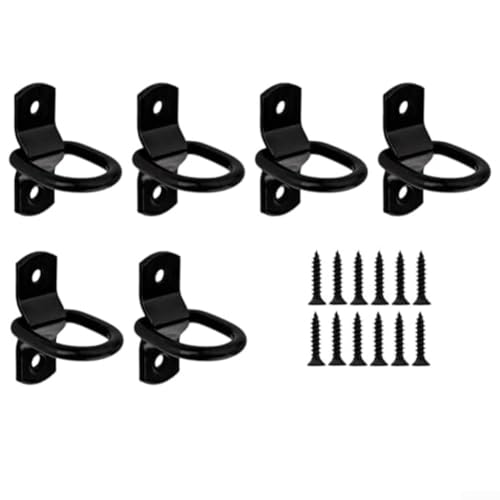6 PCS Heavy Duty Fixed D Rings for Trailer Truck RV Boat Cargo Tie Down Straps Metal Anchor Hooks with 14 Inch Bolt Hole for Reliable Load Securing Applications