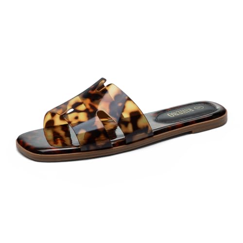 Image of Rihero Flat Sandals Women Dressy Comfortable Slip On Leather Slide Sandals