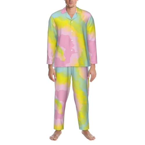Spiral Swirly Tie Dye Mens Pajamas Set Button Down Sleepwear Set Long Sleeve Loungewear With Pockets