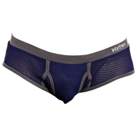 Intymen Mens Sexy Profile Brief Underpants Micro Pouch See-Through Low Waist Underwear (Navy/Grey, L) Cover