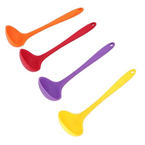 FUNOMOCYA 4pcs Soup Spoon Set Non-Stick Ladles Slotted Design Heat-Resistant Silicone Cooking Utensils Soup Ware Kitchen Accessories Random Color