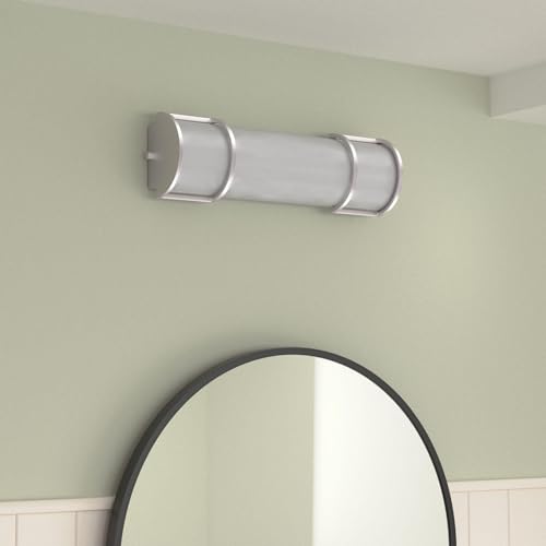 Image of ASD LED 18 inch Vanity Flush Mount Light Fixture, Linear Bathroom Lighting Bar | 3CCT, Dimmable, Energy Star, ETL Listed | 20W 1650LM 3000-5000K 120V | Long Tube Bath Wall Sconce Over Mirror | Nickel