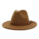 Lisianthus Men & Women Vintage Wide Brim Fedora Hat with Belt Buckle A-Khaki 59-60cm