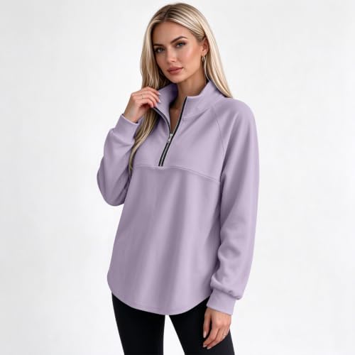 Quarter Zip Pullover Women Oversized Raglan Fleece Mock Neck Sweatshirt - image 3