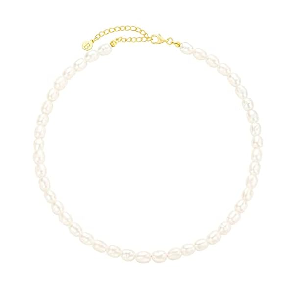 Brandlinger collar mujer plata bañado en oro, collar perlas (oro amarillo)